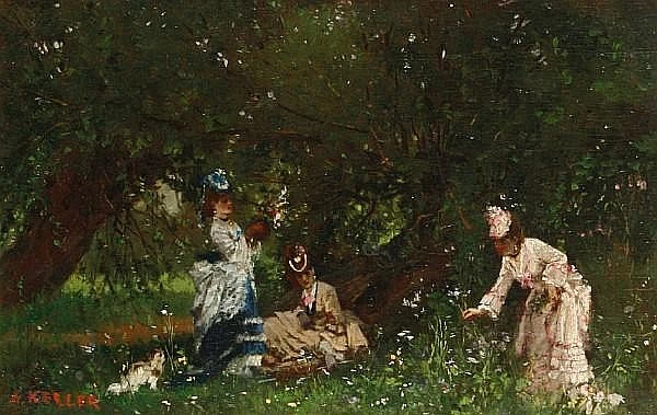 Signore che raccolgono fiori